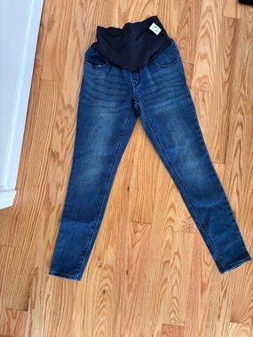 Old Navy O petite Maternity Dark Blue Skinny Jeans with Black Panel